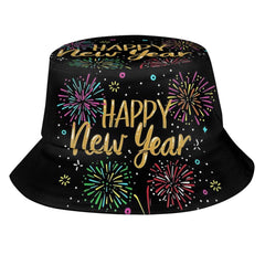 Kicoyuaz Happy New Year bucket hat front view, breathable fabric for all-day comfort