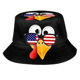 Kicoyuaz Thanksgiving Turkey Bucket Hat, front view, breathable sun protection for outdoor activities.