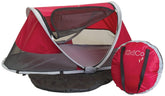 KidCo PeaPod Cranberry front view showing the easy access zipper during travel.