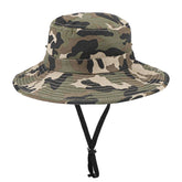 Child wearing camo sun hat outdoors