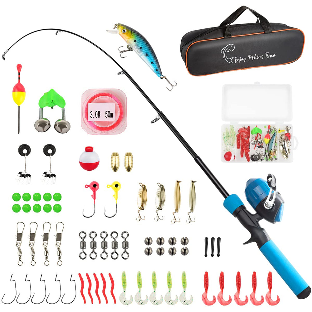 59-inch collapsible kids fishing pole with reel and carrying case