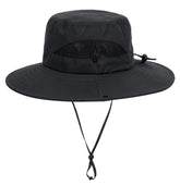 Kids sun hat with UV protection in black showing wide brim