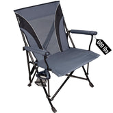 Kijaro Atlas chair standing frame enables easy storage for camping and travel.