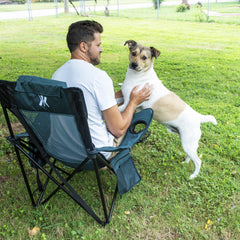 Kijaro Sling Chair Hallett Peak Gray with integrated carry strap for hands-free transport.