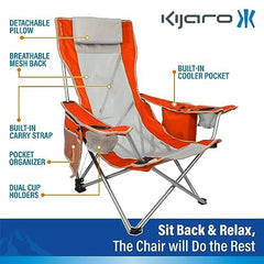Kijaro Sling detachable headrest adds comfy support for lounging.