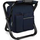 Kikerike backpack stool navy full product showing 3-in-1 seating and cooler.
