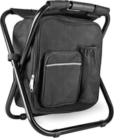 Kikerike Backpack Stool folded black shows compact, travel-ready design for outdoor trips