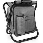 Kikerike backpack stool gray in setup mode for outdoor camping seating.