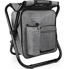 Kikerike backpack stool gray in setup mode for outdoor camping seating.