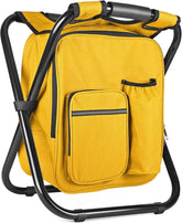 Kikerike backpack stool yellow folded for compact carry and storage.