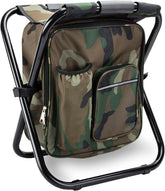 Kikerike folding stool backpack assembled for travel-ready outdoor seating.