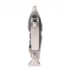 Compact stainless steel multi tool opened showing pincer and knife