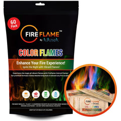 Kiknek Fireflame color packets glow in a backyard firepit for ambient color