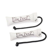 King Buck Canvas Training Dummies tan pair ready for land retrieval practice.