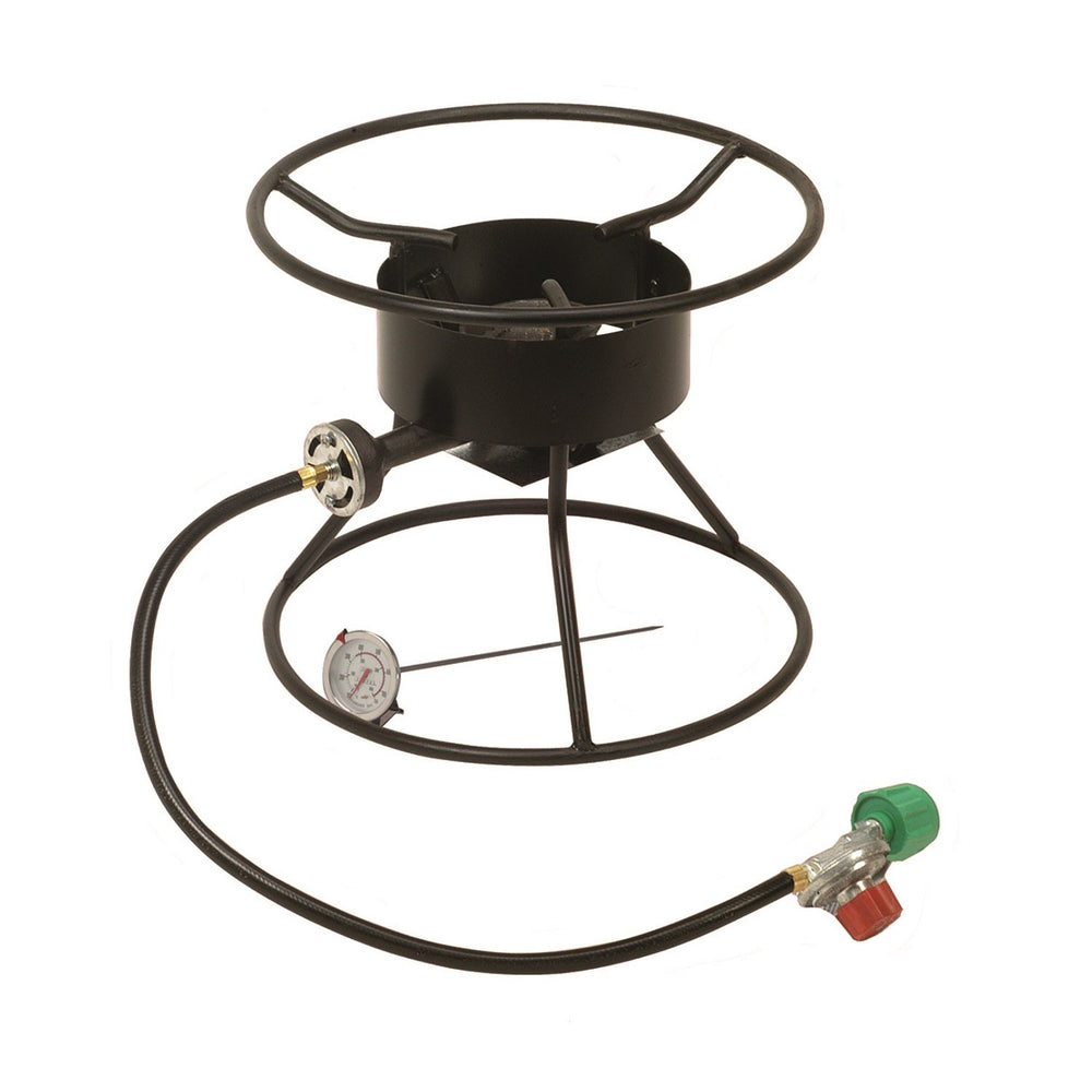 King Kooker 86PKT 12-Inch cooker on sturdy tripod stand for outdoor meals