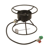 King Kooker 86PKT 12-Inch cooker on sturdy tripod stand for outdoor meals
