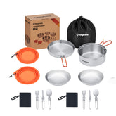 KingCamp 17pcs camping cookware pot and pan for efficient meal prep on trails.