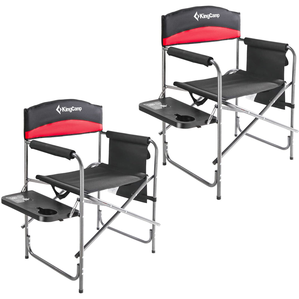 KingCamp 2-pack director chairs with side table provide compact outdoor seating for camping.