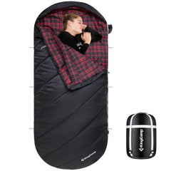 KingCamp XL hooded sleeping bag outdoors shows roomy comfort for all-night sleep.