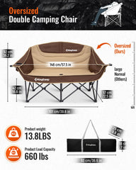 KingCamp double camping chair sturdy steel frame ensures stable seating on lawns and beaches