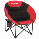 KingCamp foldable saucer moon lounge chair in black and red for outdoor relaxation.