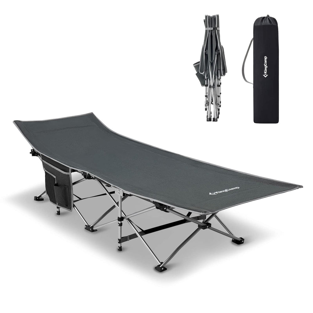 KingCamp heavy-duty camping cot open for stable outdoor sleep