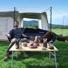 KingCamp heavy-duty loveseat frame close-up: reinforced steel tubing for sturdy outdoor seating.