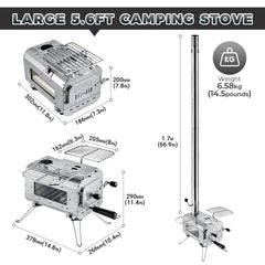 KingCamp hot tent stove with detachable side racks expanding cooking space.