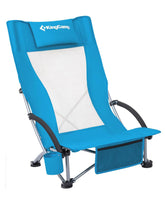 KingCamp Low Beach Chair folded compact, easy transport for beach trips.