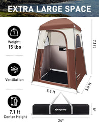 KingCamp oversize privacy shower tent interior shows extra-large room for comfortable movement