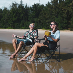KingCamp chair blue with cooler and cup holder, ready for sunny outdoor moments.