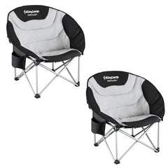 KingCamp oversized padded moon chair with side cup holder for easy drinks.