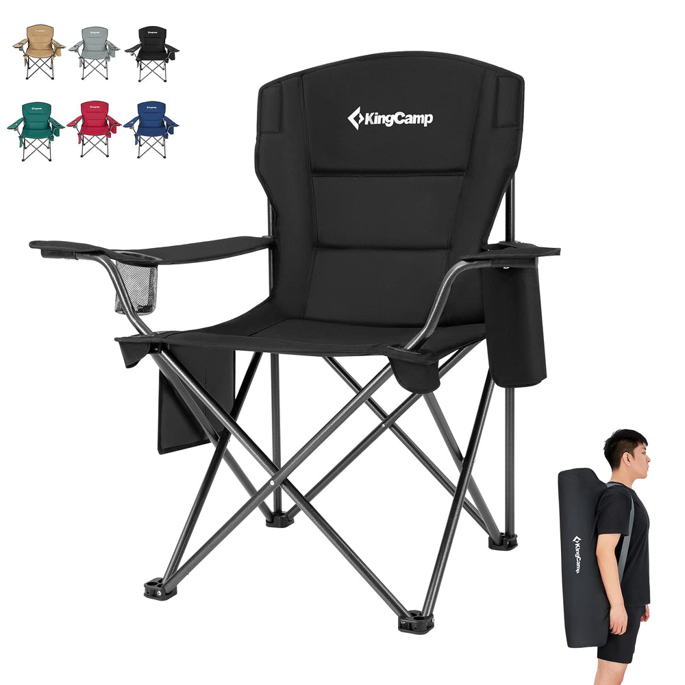 KingCamp padded lounge chair with cupholder for relaxed outdoor seating.