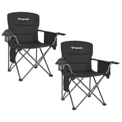 KingCamp padded folding lounge chair with cupholder for outdoor comfort.