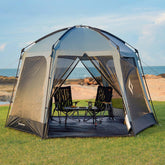 KingCamp screen tent hexagonal design offers roomy interior for family camping.