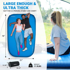 Self-inflating KingCamp mattress, 3-inch thickness, extra comfort on rough ground.