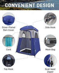 Inside view of KingCamp shower tent showing extra large interior room