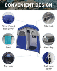 KingCamp shower tent privacy view highlights light-blocking fabric and UPF sun protection