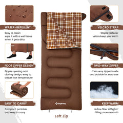 KingCamp sleeping bag with Velcro collar keeps zipper secure for uninterrupted warmth.