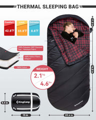 KingCamp XL hooded sleeping bag demonstrates warm insulation for cool nights.