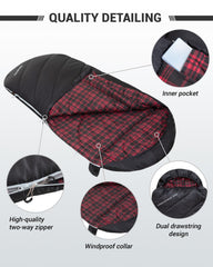 KingCamp XL hooded sleeping bag with windproof zipper blocks drafts for cozy evenings.