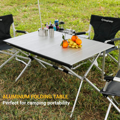 KingCamp table aluminum top closeup highlights a seamless surface for stable meals.