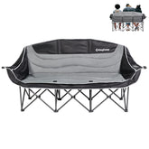 KingCamp three-person camping chair setup: spacious seating for family camping, shared comfort.