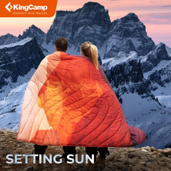 KingCamp ultralight blanket worn as a wearable shawl for cool evenings.