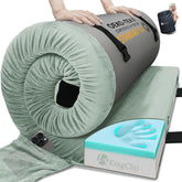 KingChii memory foam camping mattress rolled in its carry bag for easy portability
