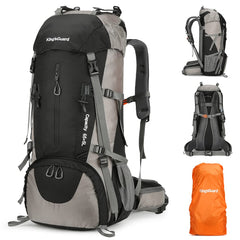 KingsGuard 70L hiking backpack front view showing roomy main compartment for gear.