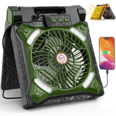 KITWLEMEN solar camping fan folded compact for portable cooling on trips.