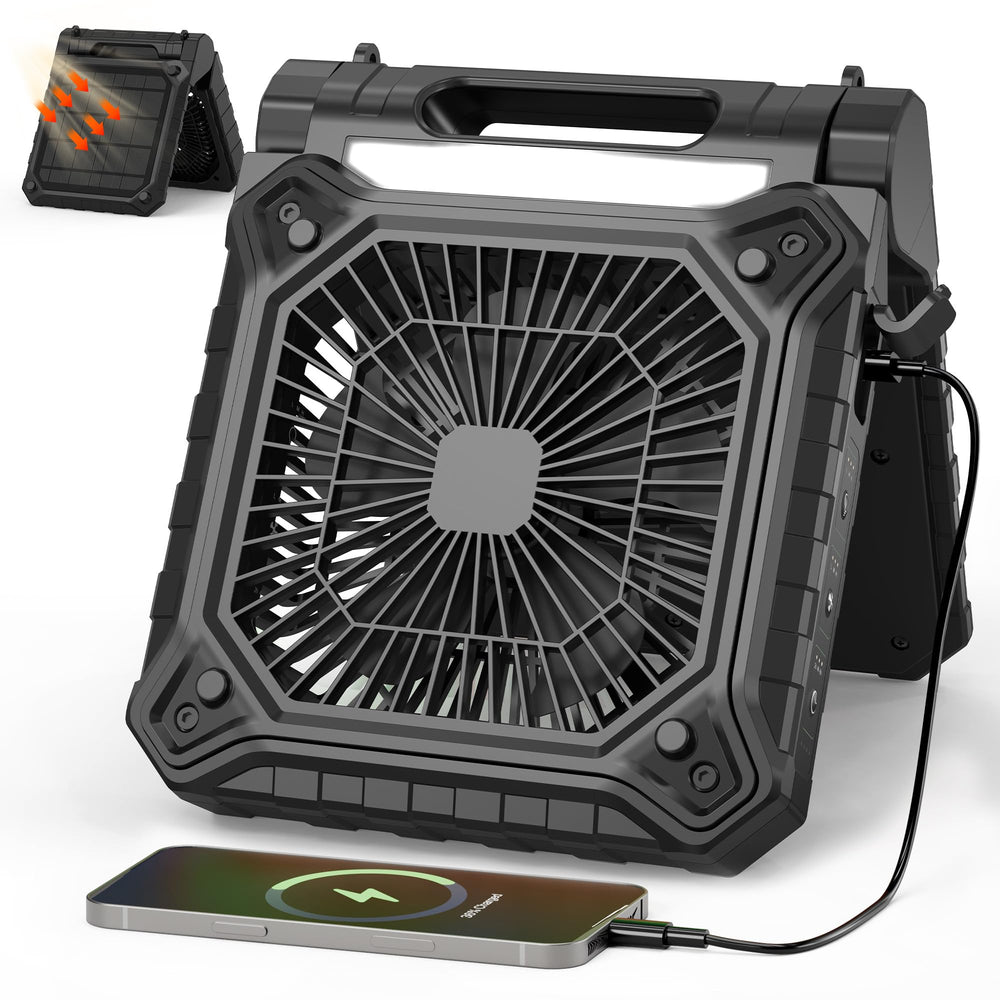 KITWLEMEN 10.2-inch fan front view showing powerful airflow for camping.