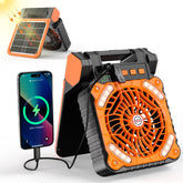KITWLEMEN solar camping fan front view highlights compact design ideal for tents and backpacks.