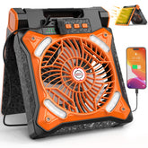Kitwlemen upgraded solar camping fan folded for easy transport.